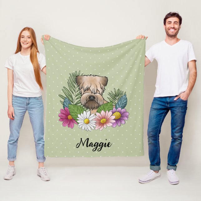 Cobertor De Velo Soft-Coated Wheaten Terrier Com Flores E Nome (In Situ)