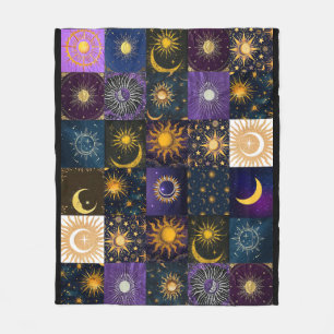 Cobertor De Velo Sol Celestial Fases da Lua Remendo Boho Místico