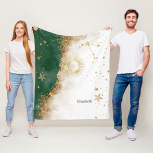 Cobertor De Velo Sol Dourado Celestial E Lua São Verdes