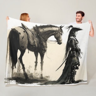 Cobertor De Velo Soldado Japonês Feminino com Cavalo