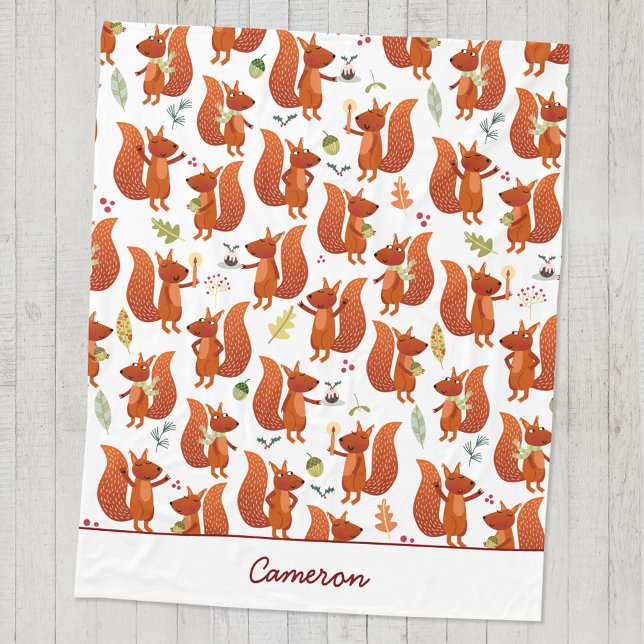 Cobertor De Velo Solo Personalizado de Esquilo Bastante (Cute squirrel pattern personalized custom name fleece blanket)