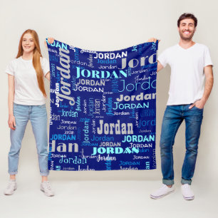 Cobertor De Velo Sombras de Nomes Repetidos de Azul e Prata Moderna