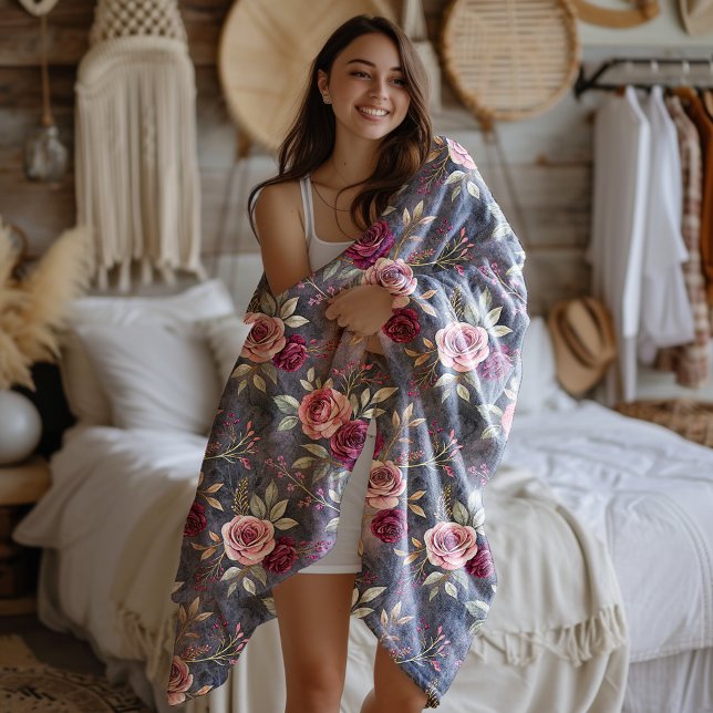 Cobertor De Velo Sonho de Rosa de Quedas de Borgonha e Rosa (Criador carregado)