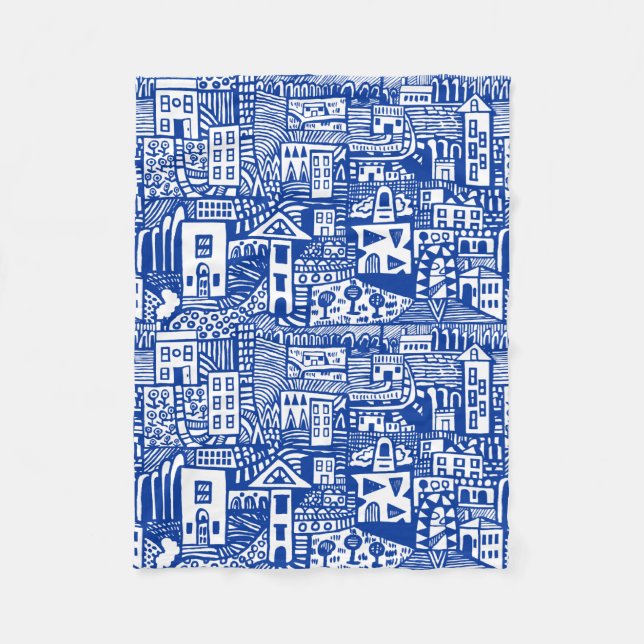 Cobertor De Velo Sonho Urbano - Azul Marinho e Branco (Frente)