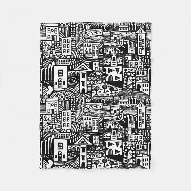 Cobertor De Velo Sonho Urbano - Preto e Branco (Frente)