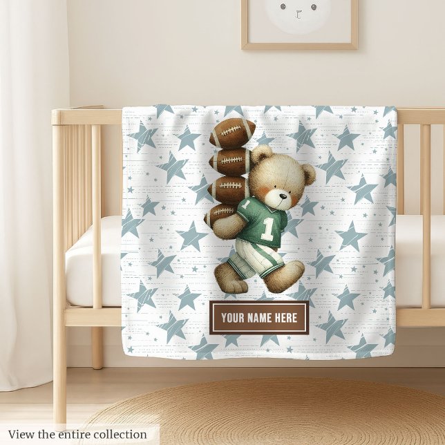 Cobertor De Velo Sopro de ursinho personalizado americano de futebo (Personalized American Football Teddy Bear Blanket)