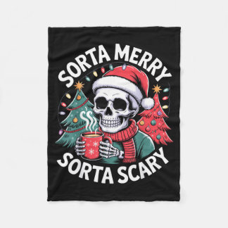 Cobertor De Velo Sorta Merry Sorta Y Skeleton With Santa Hat 