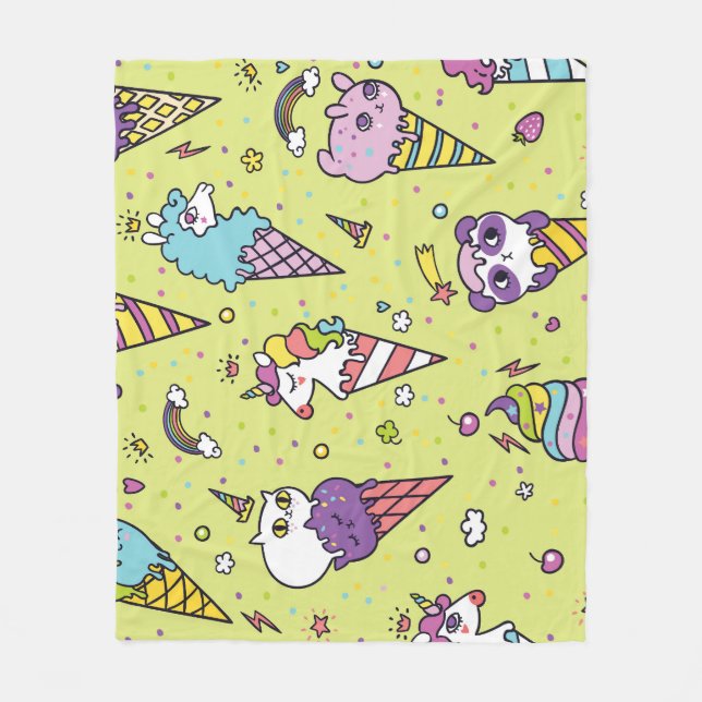 Cobertor De Velo Sorvete pop Cute: Padrão Animal (Frente)