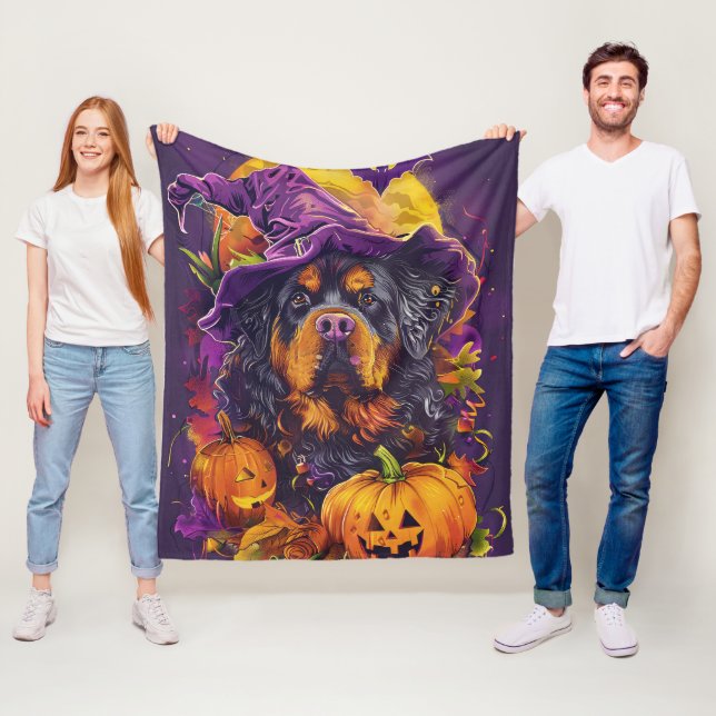 Cobertor De Velo Spookan Tibetan Mastiff Dog Halloween Witch Pumpki (In Situ)