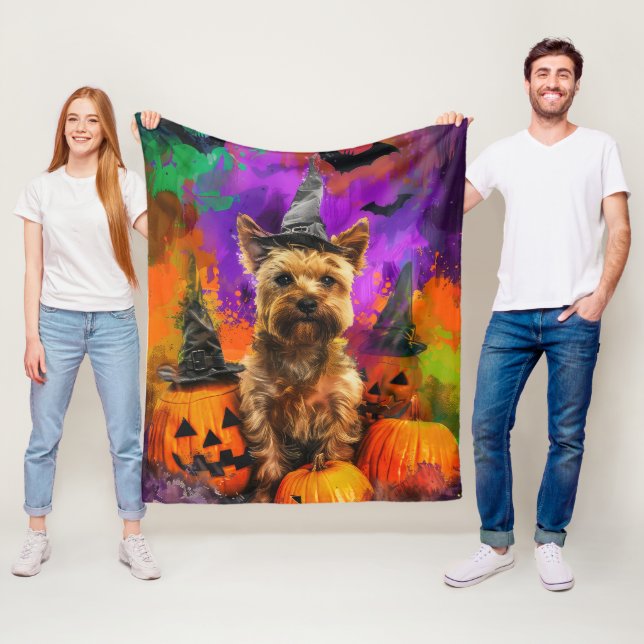 Cobertor De Velo Spookin Cairn Terrier Dog Halloween Witch Pumpkin (In Situ)