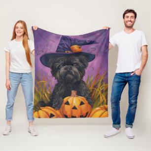 Cobertor De Velo Spooky Affenpinscher Halloween Witch e Pumpkin