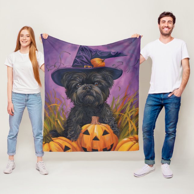 Cobertor De Velo Spooky Affenpinscher Halloween Witch e Pumpkin (In Situ)
