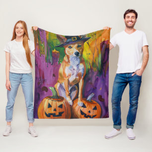 Cobertor De Velo Spooky Basenji Halloween Witch E Pumpkin