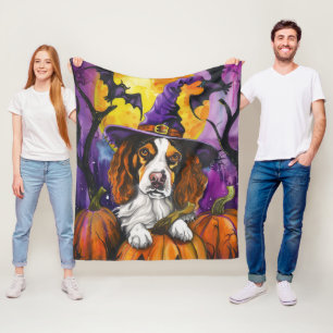 Cobertor De Velo Spooky Brittany Spaniel Halloween Witch Pumpkin