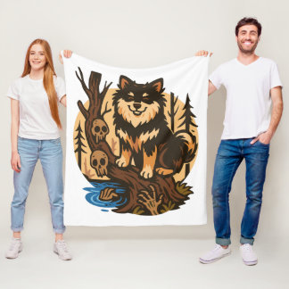 Cobertor De Velo Spooky Forest Dog with Skulls Horror Art