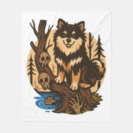 Cobertor De Velo Spooky Forest Dog with Skulls Horror Art