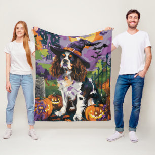 Cobertor De Velo Spooky Springer Spaniel Halloween Pumpkin
