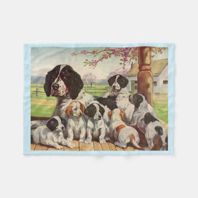 Cobertor De Velo Springer Spaniel e filhotes (Frente (Horizontal))