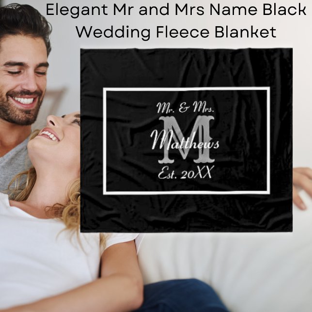 Cobertor De Velo Sr. Elegante e Sra. Name Black Wedding (Elegant Mr and Mrs Name Black Wedding Fleece Blanket)