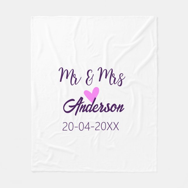 Cobertor De Velo Sr & Sra adicionar sobrenome data ano lembrancinha (Frente)