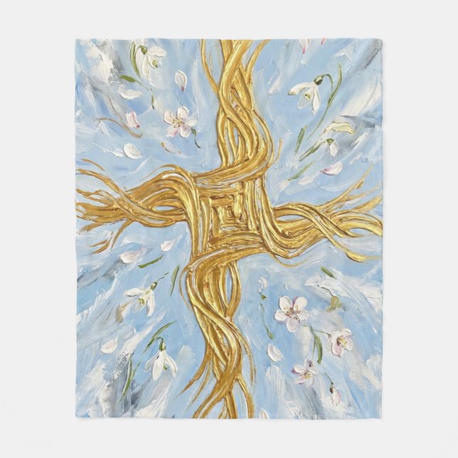 Cobertor De Velo St Brigid's Cross Snowdrops Golden Imbolc Art (Frente)
