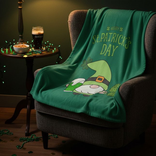 Cobertor De Velo St. Patrick’s Day Green Fleece Blanket with Gnome  (Criador carregado)