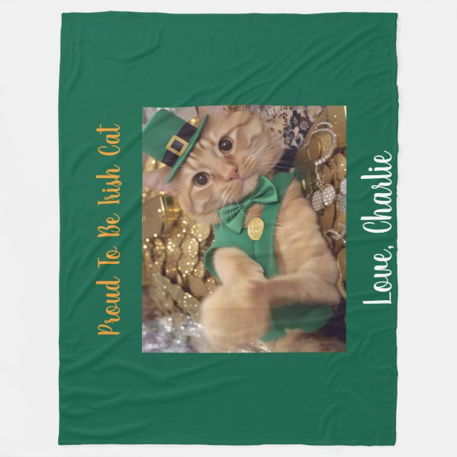 Cobertor De Velo St Patrick's Day Leprechaun Cat  (Frente)
