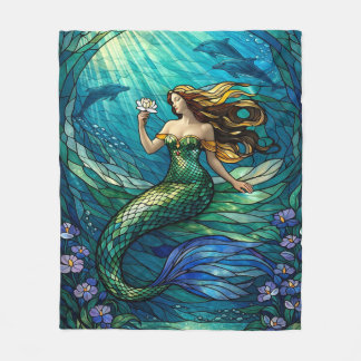 Cobertor De Velo Stained Glass Mermaid Art