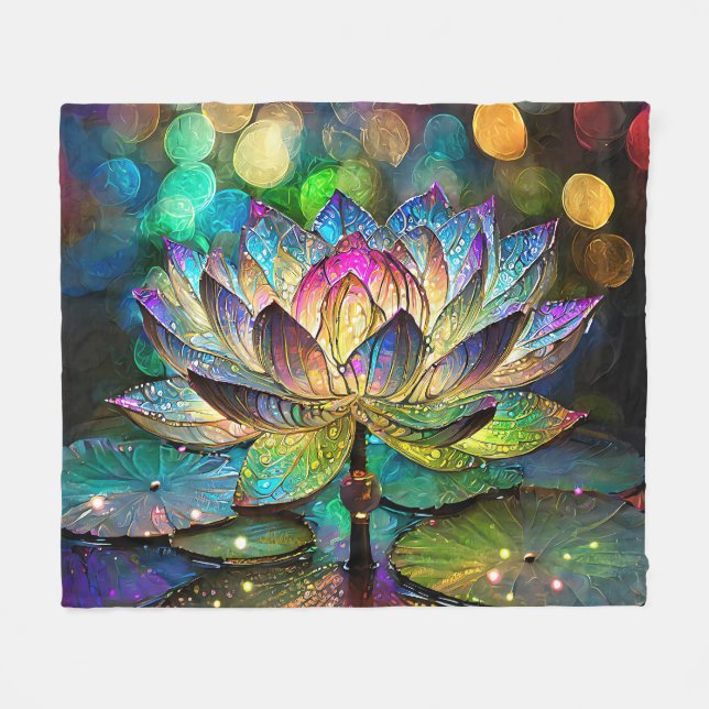 Cobertor De Velo Stained Glass Vibrant Lotus Flower (Frente (Horizontal))