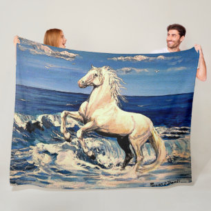 Cobertor De Velo Stalion branco, cavalo andaluz no oceano/seascape