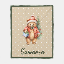 Cobertor De Velo Star pattern christmas bear green beige name