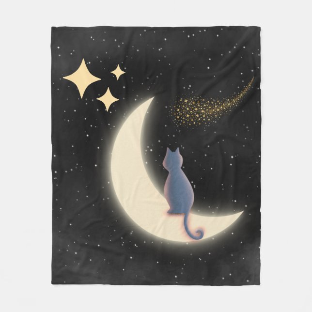 Cobertor De Velo Starry Night Cat e Crescent Moon (Frente)