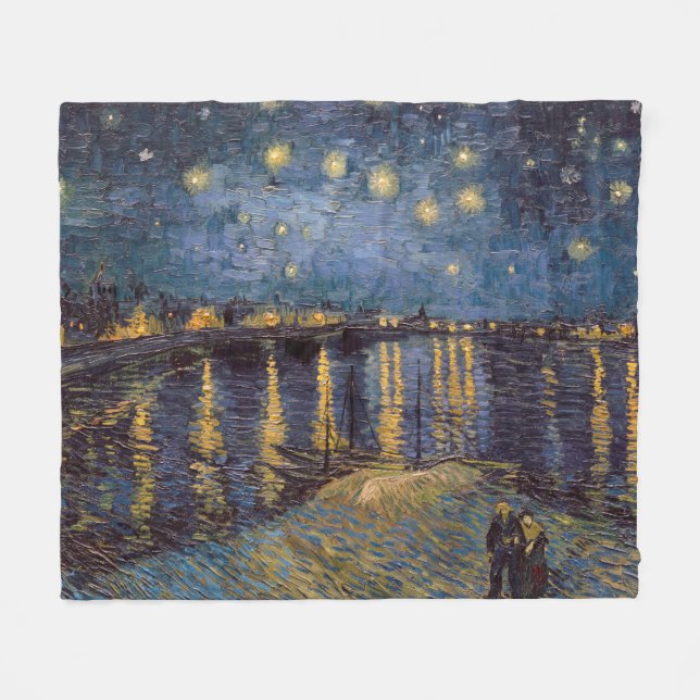 Cobertor De Velo Starry Night Over Rhone River por Vincent Van Gogh (Frente (Horizontal))