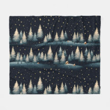 Starry Winter Forest Fleece Blanket