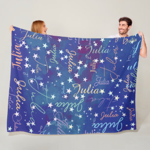 Cobertor De Velo Stars Blue Hues Sky com o nome dela por todo o lad