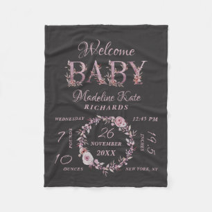 Cobertor De Velo Stats de Nascimento da Menina Floral Elegante-Rosa