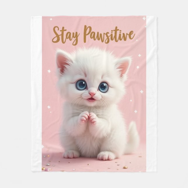 Cobertor De Velo Stay Pawsitive – Diseño adorable de gatito motivad (Frente)