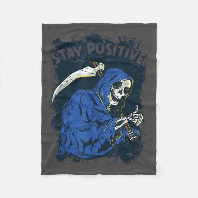 Cobertor De Velo Stay Sitive Skeleton Halloween Grim Reaper Motivat (Frente)