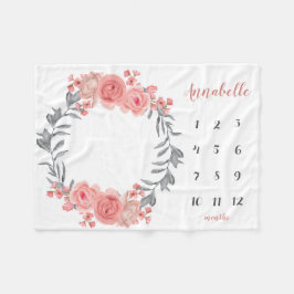 Cobertor De Velo Suave Pink Blush Floral Wreath Baby Girl Milestone