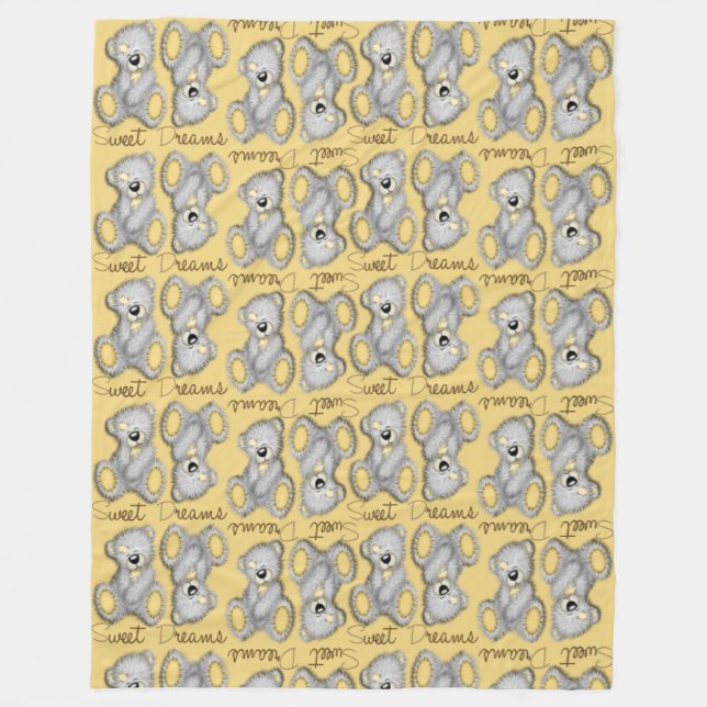 Cobertor De Velo Suave Sonhos Doce Ursinho-buff amarelo (Frente)