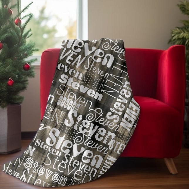 Cobertor De Velo Subway Art qualquer texto preto de tartã xadrez de (Criador carregado)