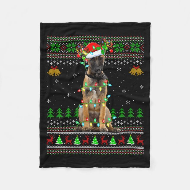 Cobertor De Velo Suéter de Natal Feio de Cachorro Malinois Belga Fe (Frente)