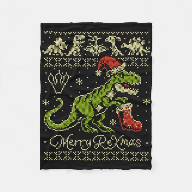 Cobertor De Velo Suéter Feio de Natal de Dinossauro - Natal Diverti (Frente)