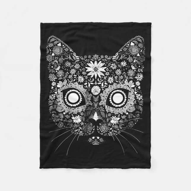 Cobertor De Velo Sugar Cat Skull Flower Artistic Design  (Frente)