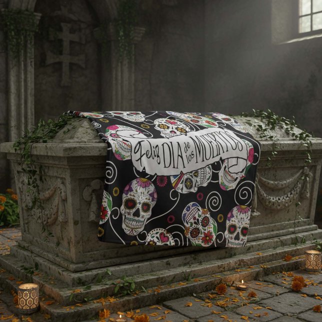 Cobertor De Velo Sugar Skulls and Swirls Rosa Black ID725 (Criador carregado)