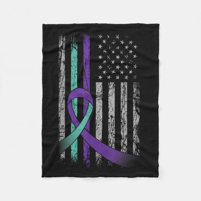 Cobertor De Velo Suicide Prevention Awareness America Flag Teal Pur (Frente)