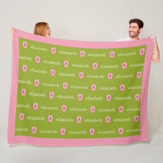 Cobertor De Velo Suíno de Fazenda de Cartoon - Rosa e Verde limão