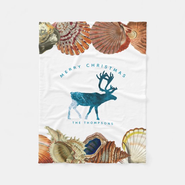 Cobertor De Velo Summer Christmas Beach Seashell Deer (Frente)