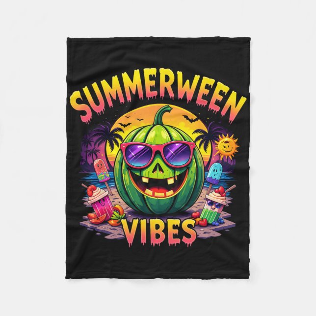 Cobertor De Velo Summer Watermelon Jack-o-lantern Summerween Vibes (Frente)