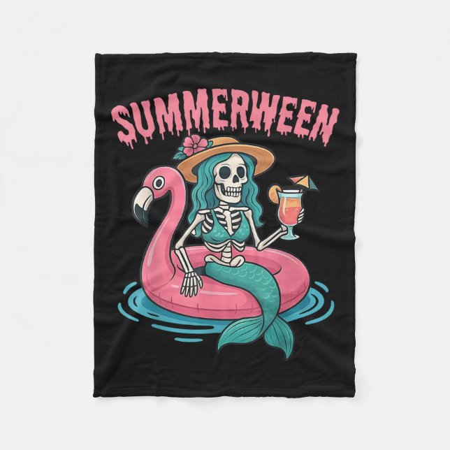 Cobertor De Velo Summerentre Mermaid Skeleton Beach Flamingo Hallow (Frente)